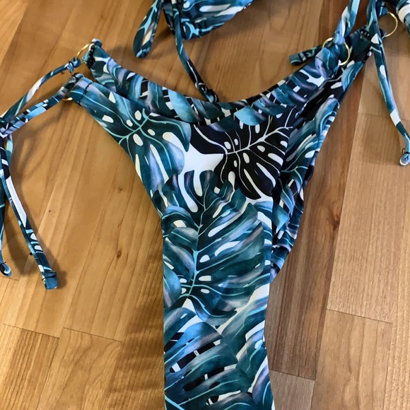 Multicolor Blue Green Tropical Print Halter Thong Bikini New - Picture 5 of 14
